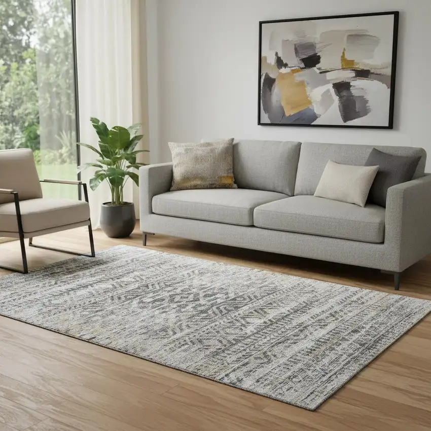 Gray Gold And Ivory Moroccan Washable Area Rug With UV Protection Photo 2