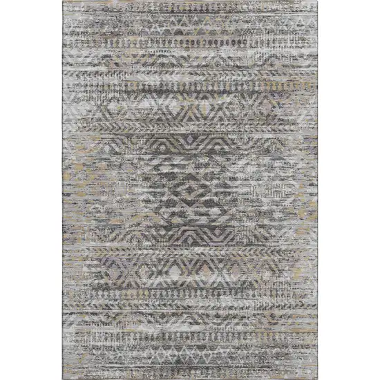 Gray Gold And Ivory Moroccan Washable Area Rug With UV Protection Photo 1