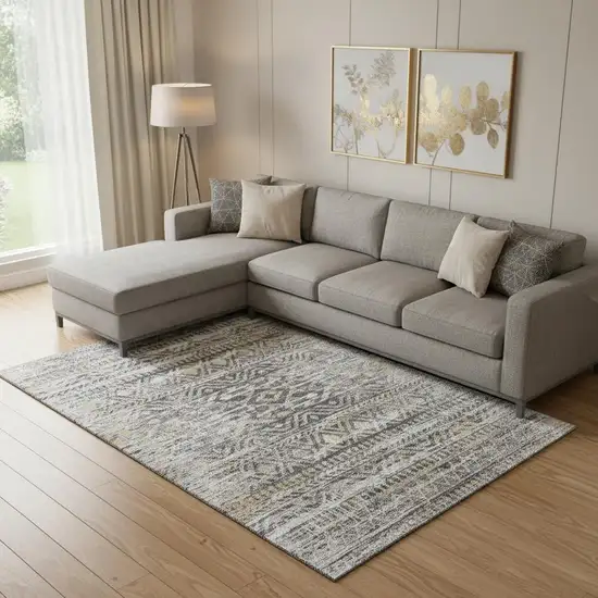 Gray Gold And Ivory Moroccan Washable Area Rug With UV Protection Photo 2