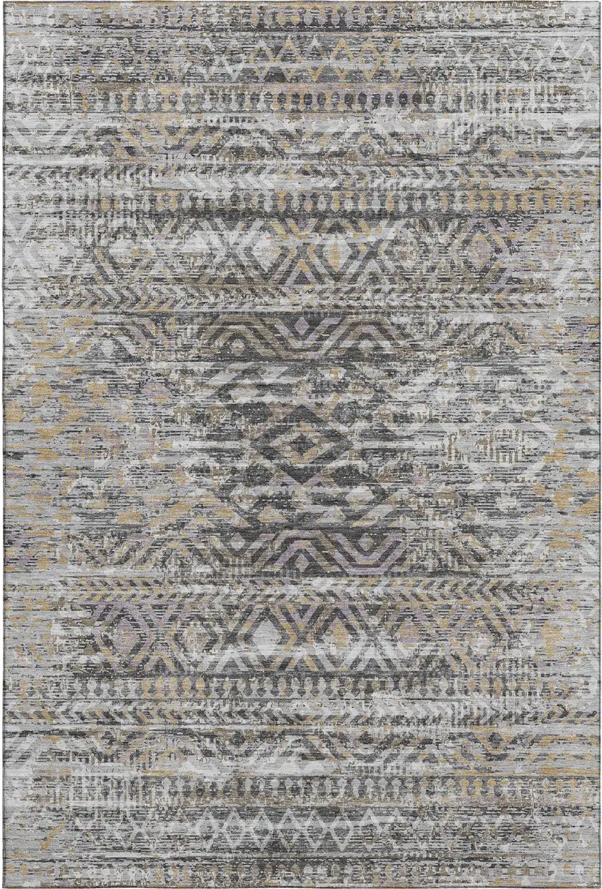 Gray Gold And Ivory Moroccan Washable Area Rug With UV Protection Photo 1