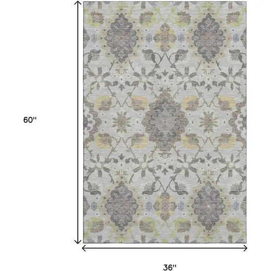 Gray Gold And Ivory Oriental Washable Area Rug With UV Protection Photo 9