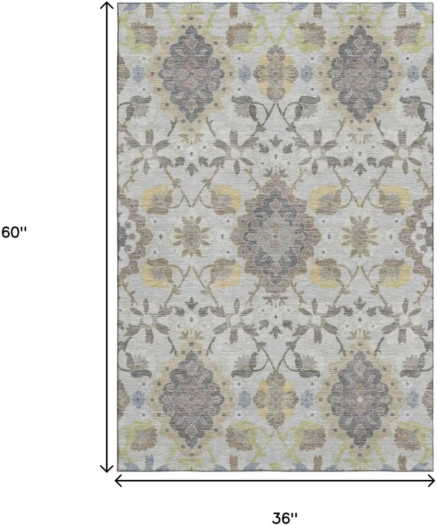 Gray Gold And Ivory Oriental Washable Area Rug With UV Protection Photo 9