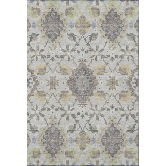 Gray Gold And Ivory Oriental Washable Area Rug With UV Protection Photo 2