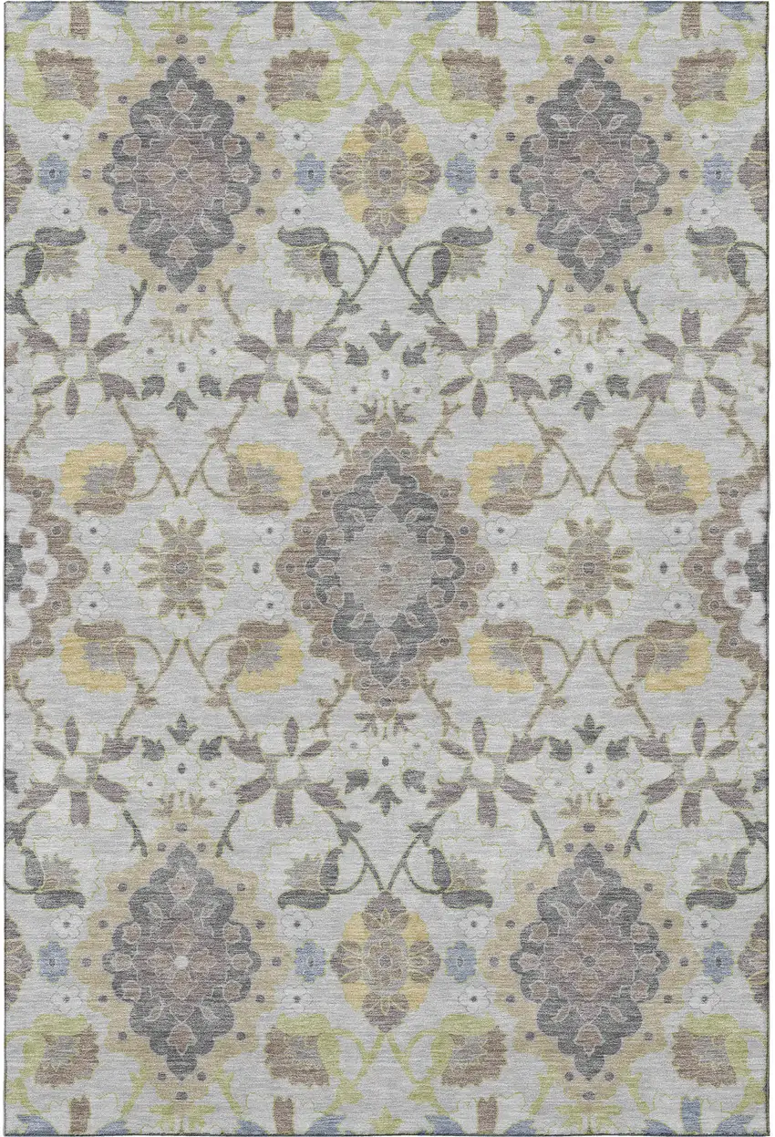 Gray Gold And Ivory Oriental Washable Area Rug With UV Protection Photo 2