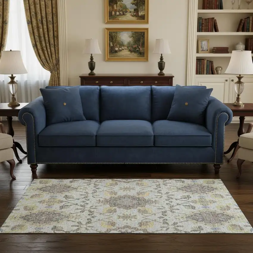 Gray Gold And Ivory Oriental Washable Area Rug With UV Protection Photo 2