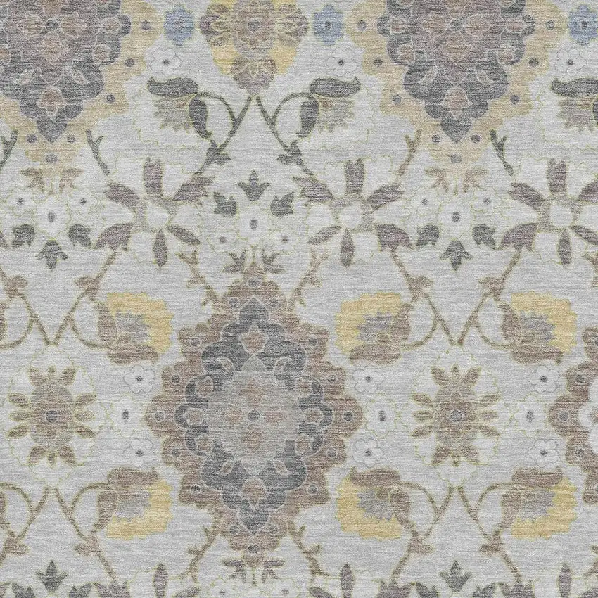 Gray Gold And Ivory Oriental Washable Area Rug With UV Protection Photo 2