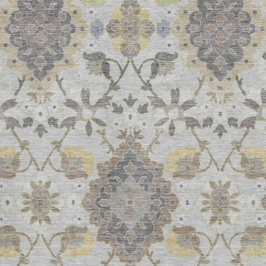 Gray Gold And Ivory Oriental Washable Area Rug With UV Protection Photo 3