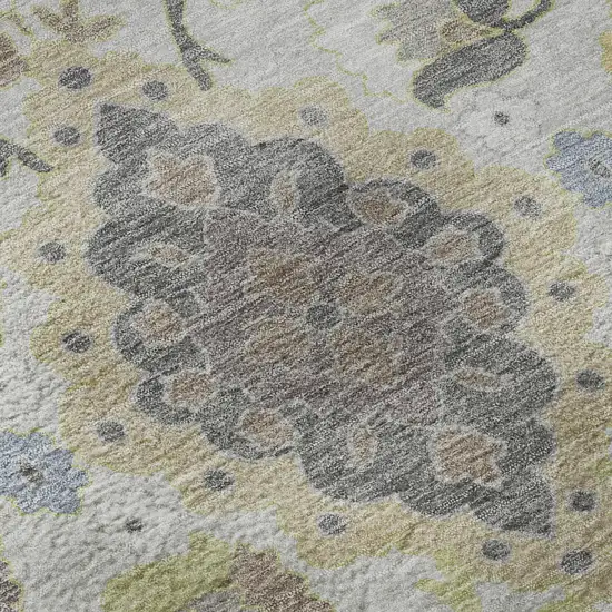 Gray Gold And Ivory Oriental Washable Area Rug With UV Protection Photo 9