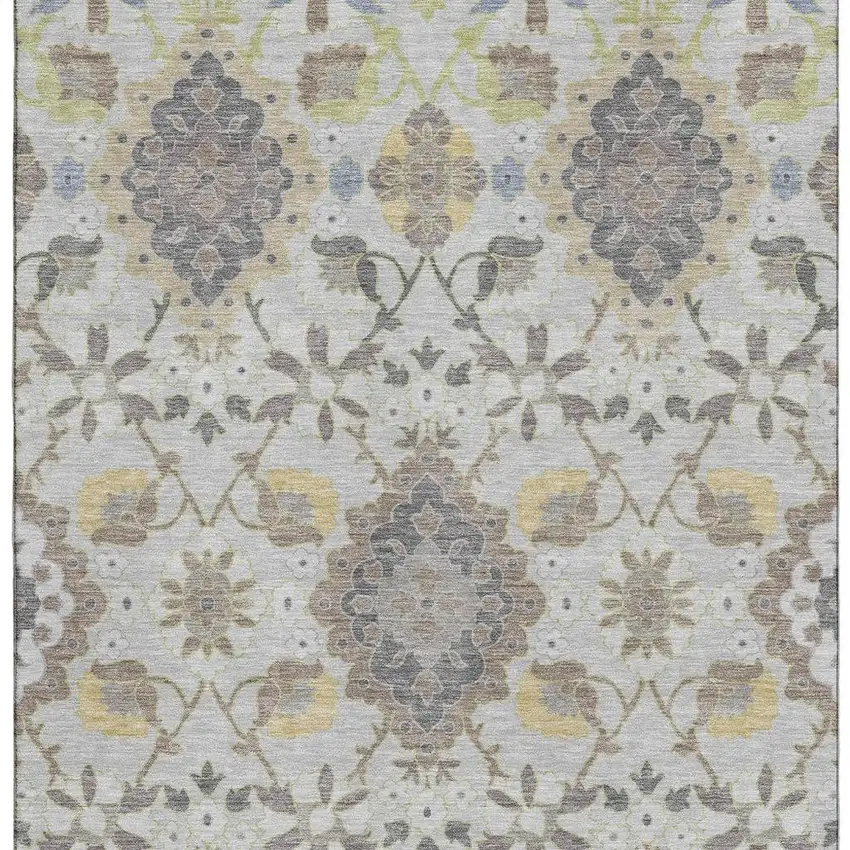 Gray Gold And Ivory Oriental Washable Area Rug With UV Protection Photo 3