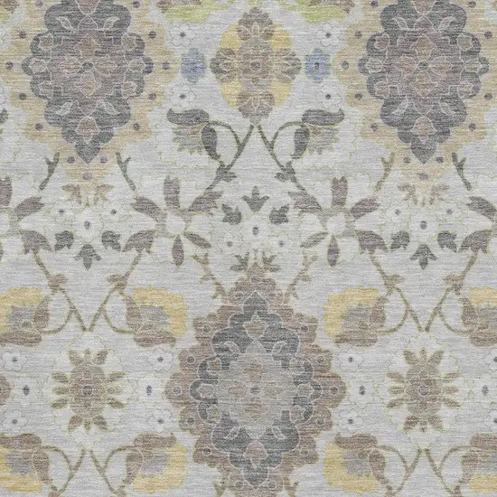 Gray Gold And Ivory Oriental Washable Area Rug With UV Protection Photo 2