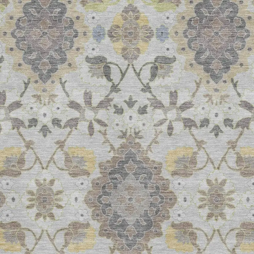 Gray Gold And Ivory Oriental Washable Area Rug With UV Protection Photo 2