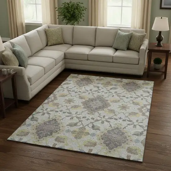Gray Gold And Ivory Oriental Washable Area Rug With UV Protection Photo 2