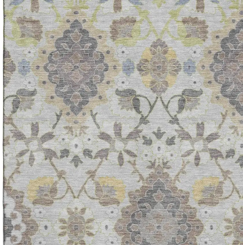 Gray Gold And Ivory Oriental Washable Area Rug With UV Protection Photo 2