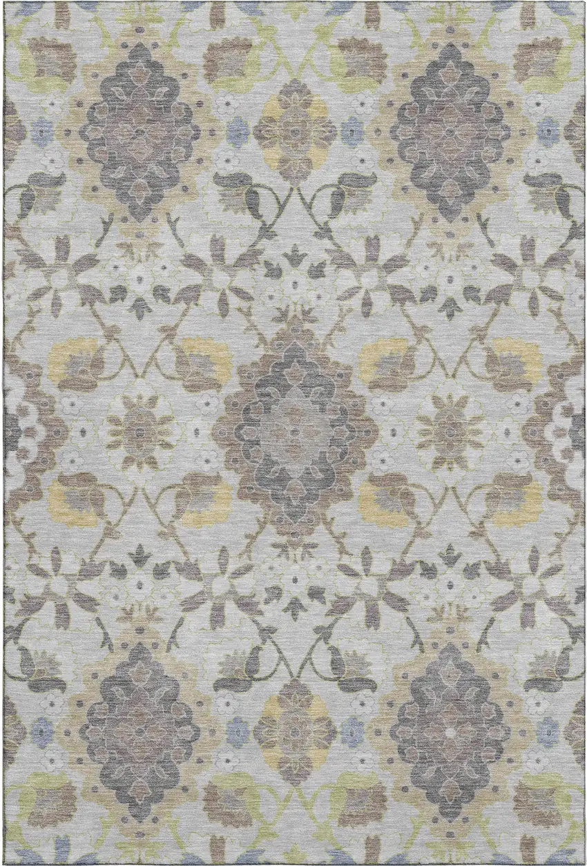 Gray Gold And Ivory Oriental Washable Area Rug With UV Protection Photo 1