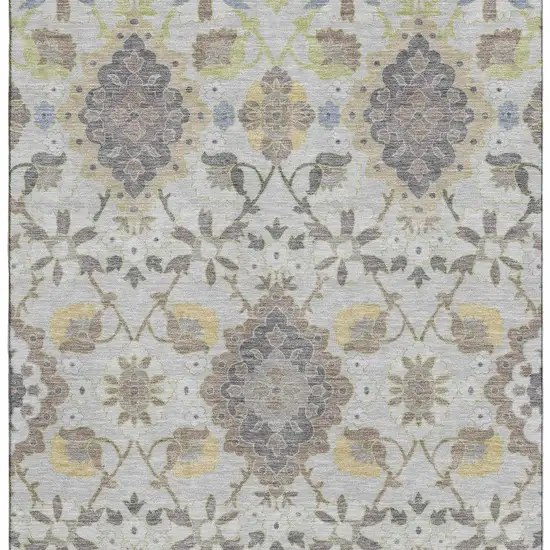 Gray Gold And Ivory Oriental Washable Area Rug With UV Protection Photo 3