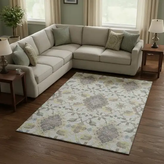Gray Gold And Ivory Oriental Washable Area Rug With UV Protection Photo 2