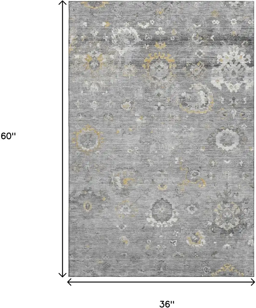 Gray Gold And Ivory Oriental Washable Area Rug With UV Protection Photo 3