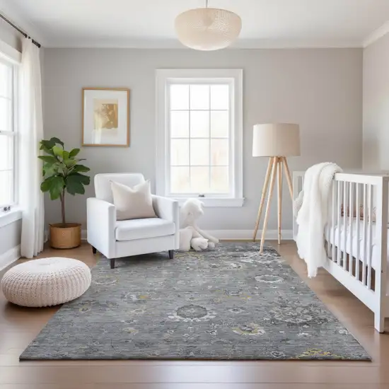 Gray Gold And Ivory Oriental Washable Area Rug With UV Protection Photo 5