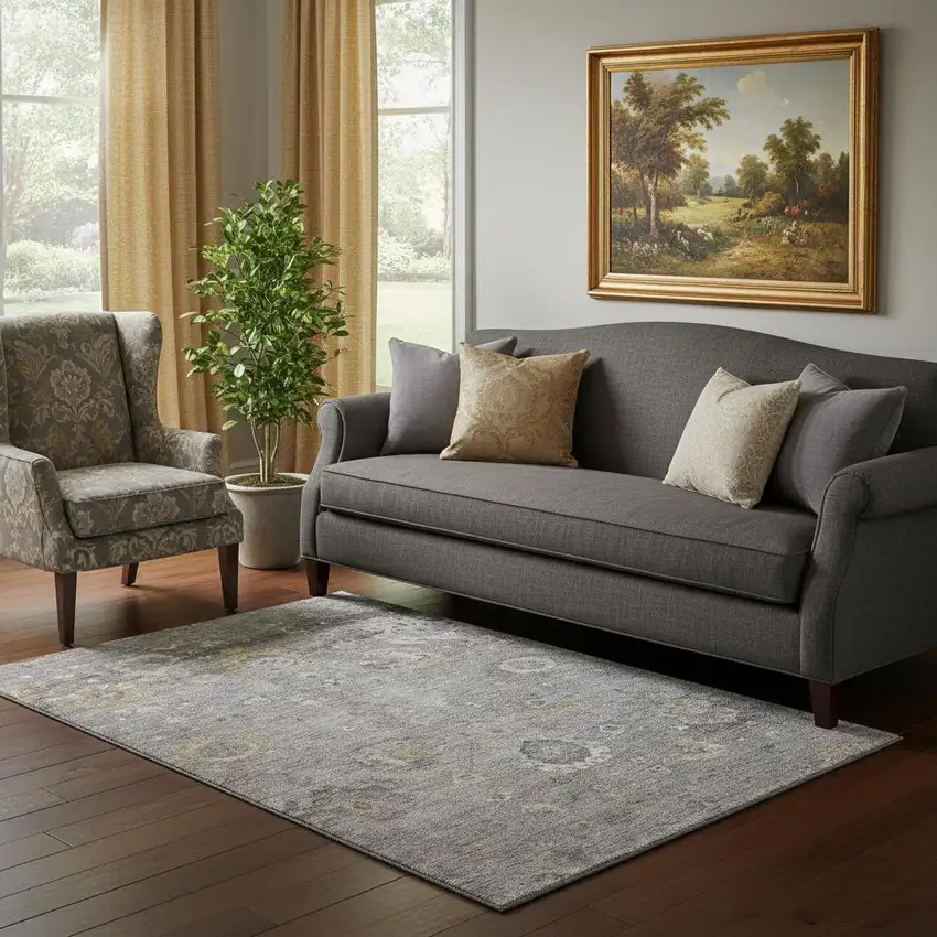 Gray Gold And Ivory Oriental Washable Area Rug With UV Protection Photo 2