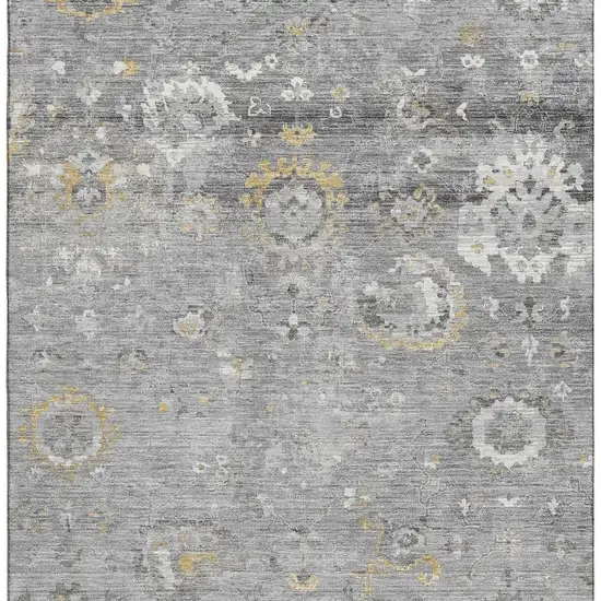 Gray Gold And Ivory Oriental Washable Area Rug With UV Protection Photo 3