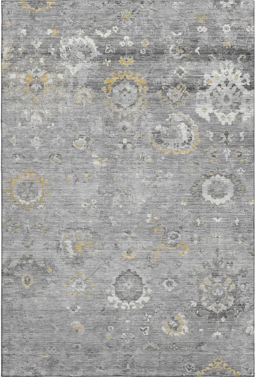 Gray Gold And Ivory Oriental Washable Area Rug With UV Protection Photo 1