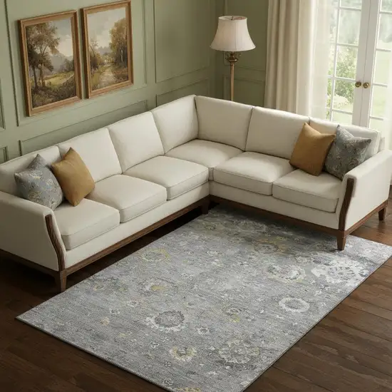 Gray Gold And Ivory Oriental Washable Area Rug With UV Protection Photo 2