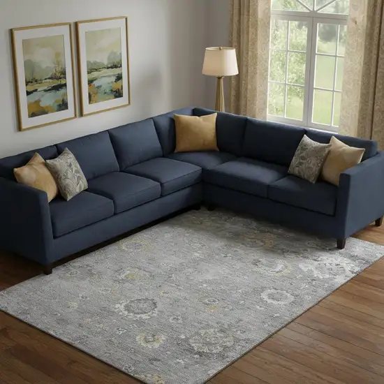 Gray Gold And Ivory Oriental Washable Area Rug With UV Protection Photo 2