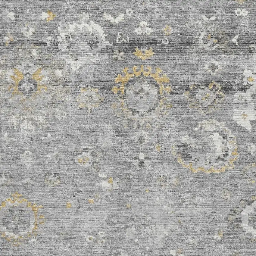 Gray Gold And Ivory Oriental Washable Area Rug With UV Protection Photo 2