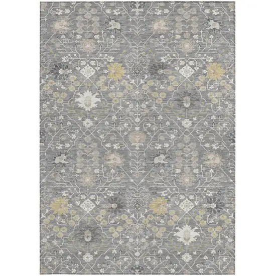 Gray Gold And Ivory Oriental Washable Indoor Outdoor Area Rug Photo 6