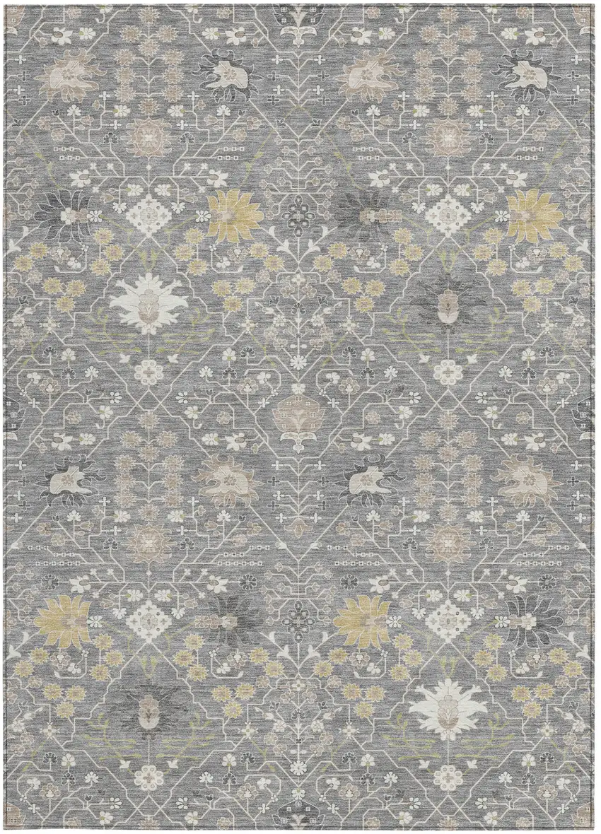 Gray Gold And Ivory Oriental Washable Indoor Outdoor Area Rug Photo 6