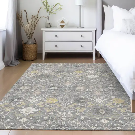 Gray Gold And Ivory Oriental Washable Indoor Outdoor Area Rug Photo 9