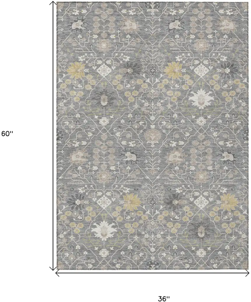 Gray Gold And Ivory Oriental Washable Indoor Outdoor Area Rug Photo 3