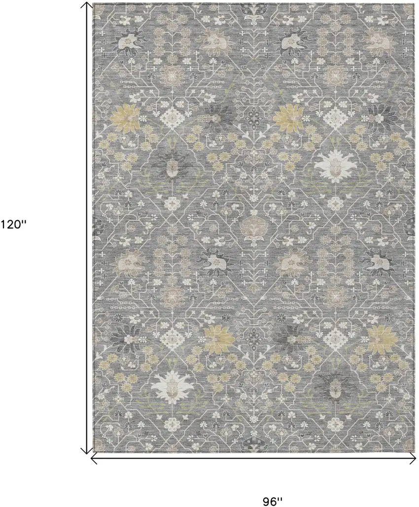 Gray Gold And Ivory Oriental Washable Indoor Outdoor Area Rug Photo 3