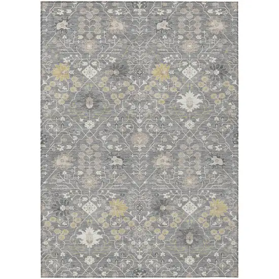 Gray Gold And Ivory Oriental Washable Indoor Outdoor Area Rug Photo 2