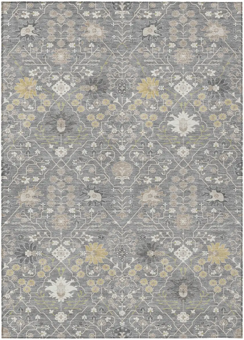 Gray Gold And Ivory Oriental Washable Indoor Outdoor Area Rug Photo 2