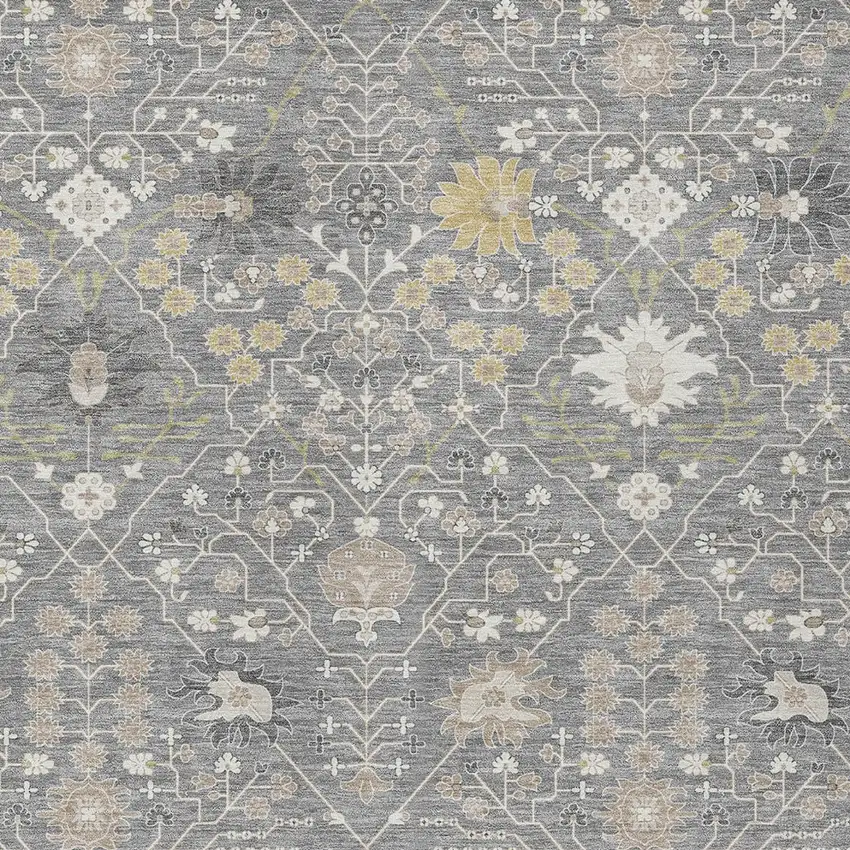 Gray Gold And Ivory Oriental Washable Indoor Outdoor Area Rug Photo 6