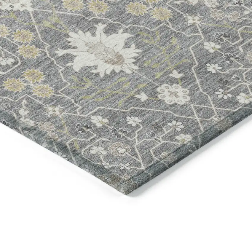 Gray Gold And Ivory Oriental Washable Indoor Outdoor Area Rug Photo 4