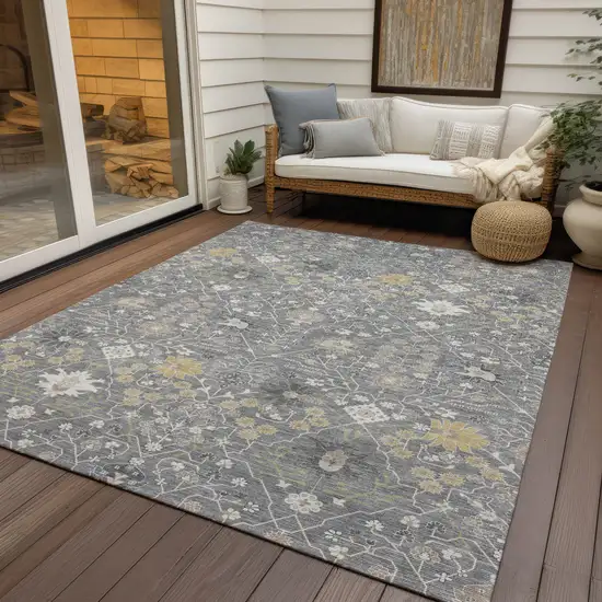 Gray Gold And Ivory Oriental Washable Indoor Outdoor Area Rug Photo 8