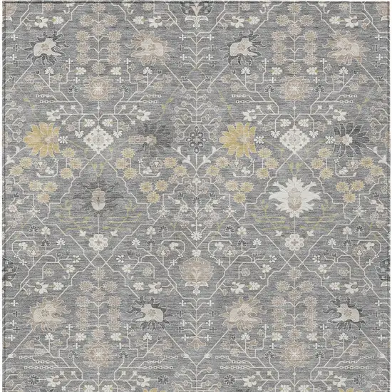 Gray Gold And Ivory Oriental Washable Indoor Outdoor Area Rug Photo 7