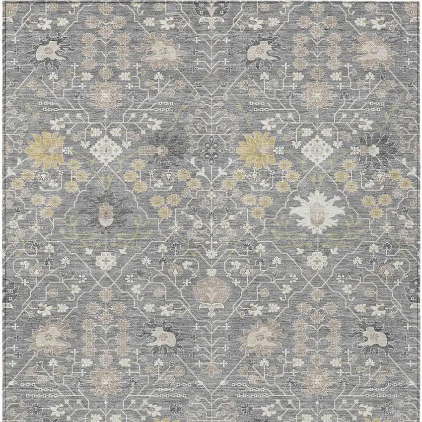 Gray Gold And Ivory Oriental Washable Indoor Outdoor Area Rug Photo 7
