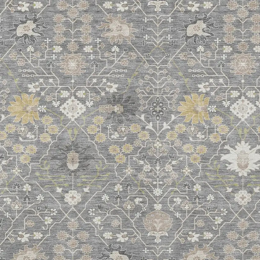 Gray Gold And Ivory Oriental Washable Indoor Outdoor Area Rug Photo 6