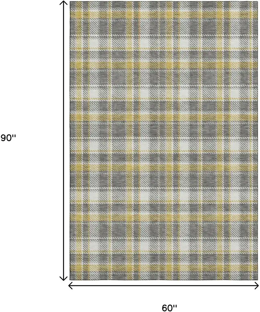 Gray Gold And Ivory Plaid Washable Area Rug With UV Protection Photo 3