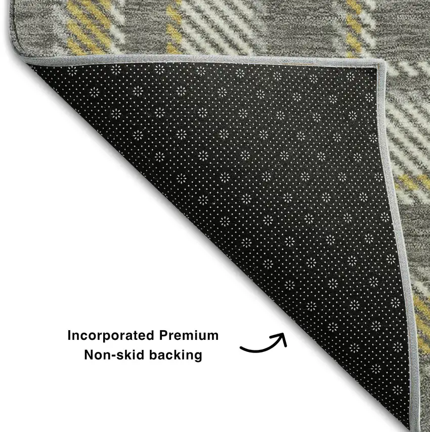 Gray Gold And Ivory Plaid Washable Area Rug With UV Protection Photo 6