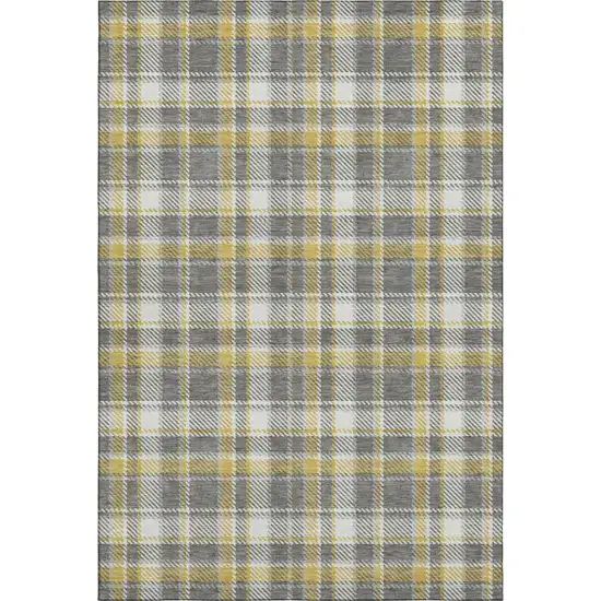 Gray Gold And Ivory Plaid Washable Area Rug With UV Protection Photo 1