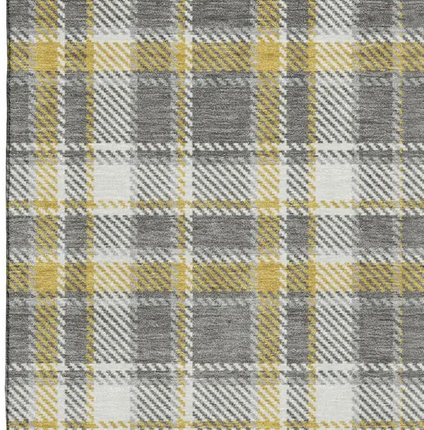 Gray Gold And Ivory Plaid Washable Area Rug With UV Protection Photo 3