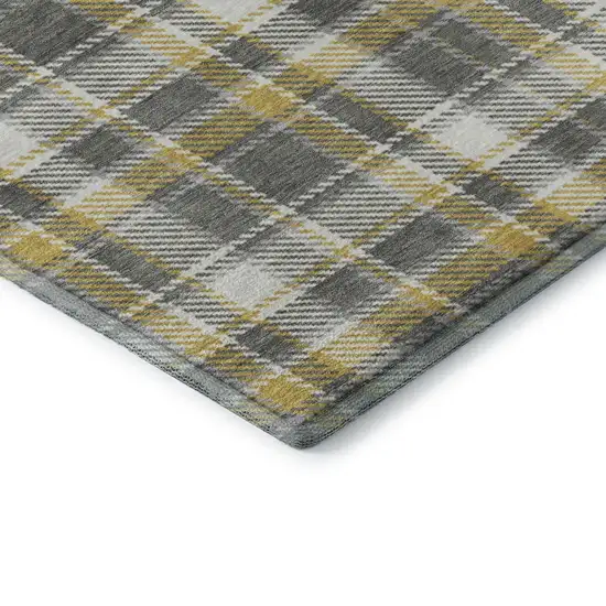 Gray Gold And Ivory Plaid Washable Area Rug With UV Protection Photo 7
