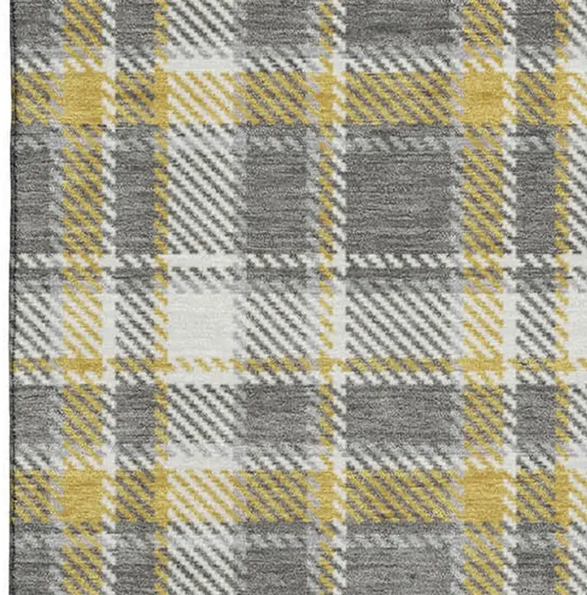 Gray Gold And Ivory Plaid Washable Area Rug With UV Protection Photo 2