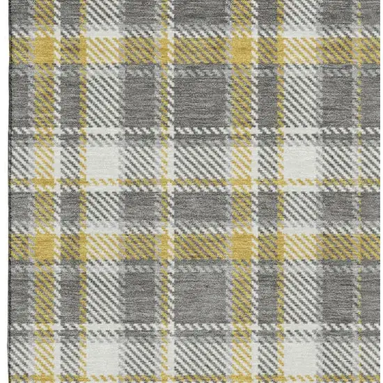 Gray Gold And Ivory Plaid Washable Area Rug With UV Protection Photo 3