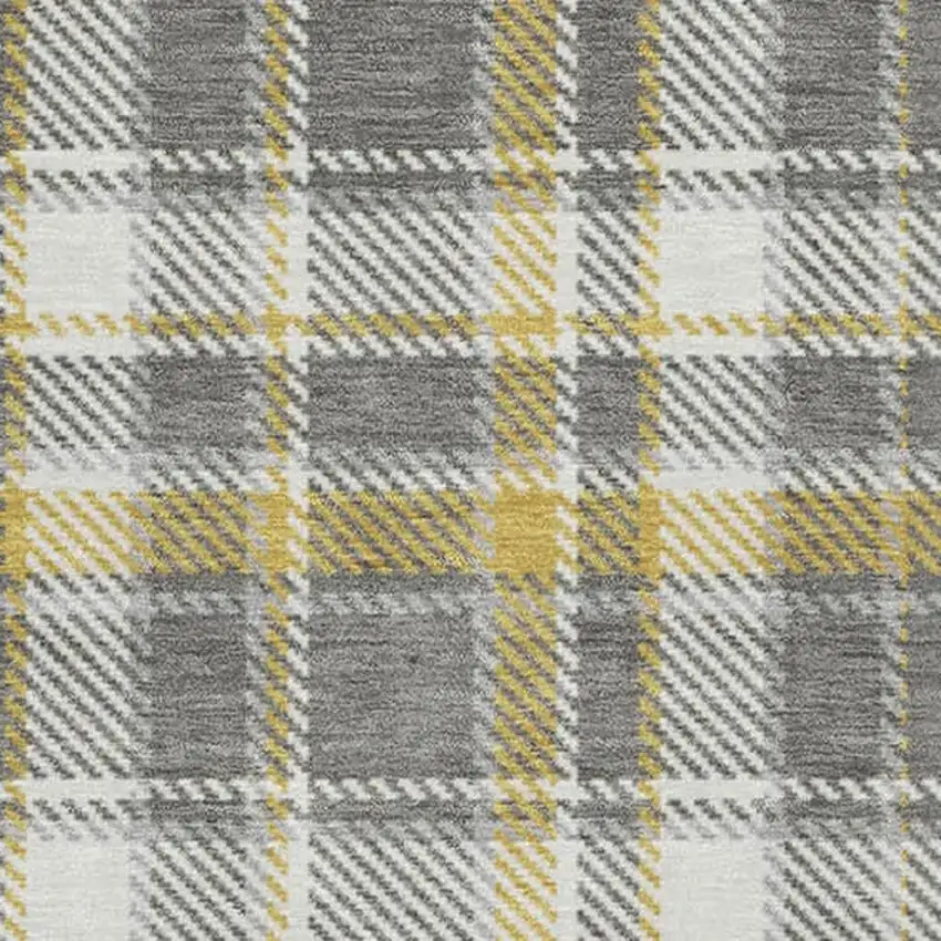 Gray Gold And Ivory Plaid Washable Area Rug With UV Protection Photo 2