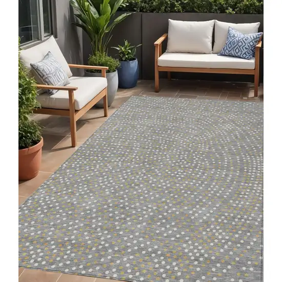 Gray Gold And Ivory Polka Dot Washable Indoor Outdoor Area Rug Photo 1